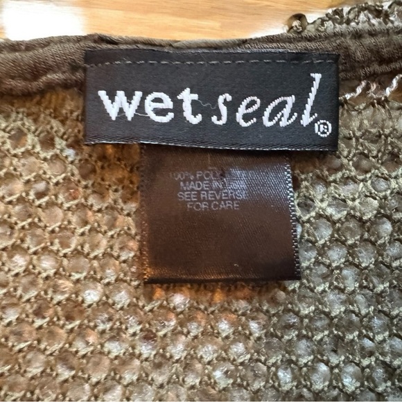 WET SEAL Olive Green Sequin Mesh See-Through Short Sleeve Top – Size Large - Picture 7 of 12